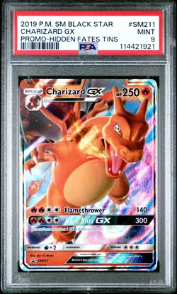 2019 POKEMON SM BLACK STAR PROMO HIDDEN FATES TINS #SM211 CHARIZARD GX PSA 9 - Image 1