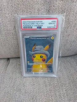 Pokemon Pikachu TCG Van Gogh Museum Promo Grey Felt Hat SVP085 PSA 10 - Image 1
