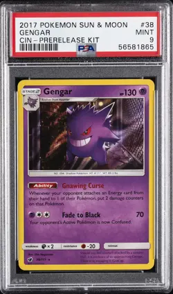 2017 POKEMON SUN & MOON CRIMSON INVASION PRERELEASE KIT #38 GENGAR PSA 9 - Image 1