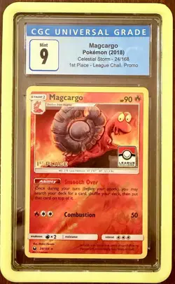 1ST Place Pokemon Magcargo 24/168 -League Promo CGC 9 MINT W/slab guard - Image 1