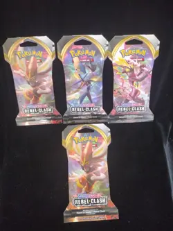 Pokemon 4 Packs 2020 Pokemon Sword & Shield Rebel Clash Booster Pack TCG - Image 1
