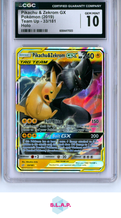 PIKACHU & ZEKROM GX POKEMON 33/181 2019 TEAM UP HOLO ENGLISH CGC 10 - Image 1