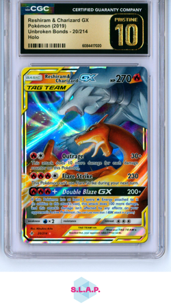 RESHIRAM&CHARIZARD GX POKEMON 20/214 2019 UNBROKEN BONDS HOLO EN CGC PRISTINE 10 - Image 1