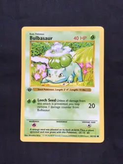 Pokemon Cards: Base Set 1st Edition Common: Bulbasaur 44/102 - Image 1