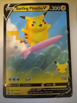 2021 Sword & Shield - Celebrations Surfing Pikachu V Basic/Rare Holo V #8 - Image 1