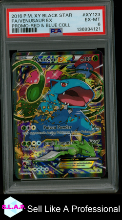 FA/VENUSAUR EX PROMO-RED & BLUE COLL. POKEMON XY BLCK STR PROMO 2016 XY123 PSA 6 - Image 1