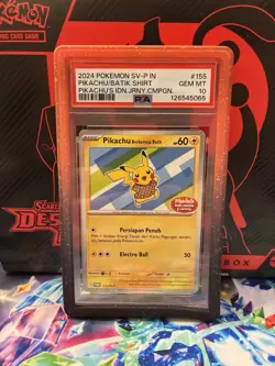POKEMON INDONESIAN SV-P PROMO #155 PIKACHU IN BATIK SHIRT PSA 10 w/ Card Guard! - Image 4