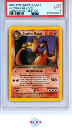 DUNKLES GLURAK GERMAN-1ST EDITION POKEMON ROCKET 2000 21 PSA 9 - Image 1