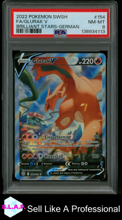 FA/GLURAK V BRILLIANT STARS-GER POKEMON SWSH BRILLIANT STARS 2022 154 PSA 8 - Image 1