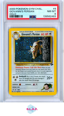 GIOVANNI'S PERSIAN HOLO POKEMON GYM CHALLENGE 2000 8 PSA 8 - Image 1