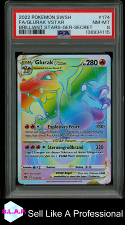 FA/GLURAK VSTAR BRILLIANT STARS-GER-SECRET POKEMON SWSH 2022 174 PSA 8 - Image 1