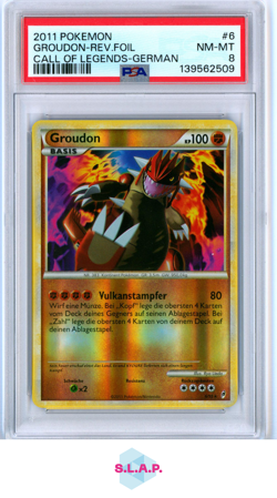GROUDON-REV.FOIL GERMAN POKEMON CALL OF LEGENDS 2011 6 PSA 8 - Image 1