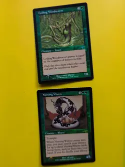 Coiling Woodworm & Nesting Wurm MTG 2 Card. OLD VINTAGE FOIL. NEMESIS. - Image 1