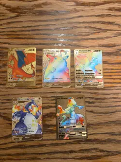 5 Pokemon Metal Cards Charizard Pikachu Mewtwo Charizard VMAX - Image 1