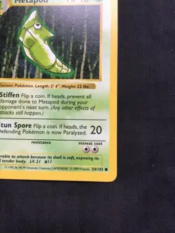 Pokemon Cards: Base Set 1st Edition Common: Metapod 54/102 - Image 4