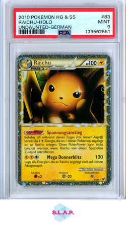 RAICHU-HOLO POKEMON HEARTGOLD & SOULSILVER UNDAUNTED-GER 2010 83 PSA 9 - Image 1