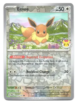 Eevee 074/131 Pikachu Stamp Promo Pokemon Day 2025 Prismatic Reverse Holo Card - Image 1
