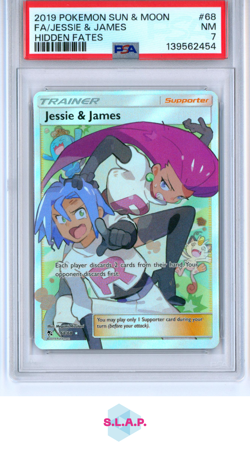 FA/JESSIE & JAMES POKEMON SUN & MOON HIDDEN FATES 2019 68 PSA 7 - Image 1