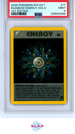 RAINBOW ENERGY-HOLO 1ST EDITION POKEMON ROCKET 2000 17 PSA 9 - Image 1