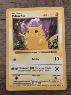 Pokemon TCG Pikachu (Red Cheeks) Base Set Shadowless 58/102 Common 40 HP Englis… - Image 1