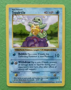 Shadowless Squirtle 063/102 Base Set Regular Basic Common 40 HP Pokemon TCG Card - Image 1