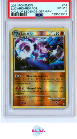 LUCARIO-REV.FOIL POKEMON CALL OF LEGENDS-GERMAN 2011 14 PSA 8 - Image 1