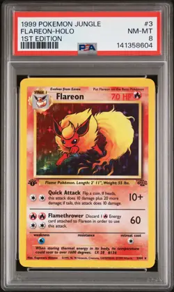 1999 POKEMON JUNGLE 1ST ED #3 FLAREON-HOLO PSA 8 - Image 1