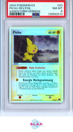 PICHU-REV.FOIL POKEMON GERMAN EX SANDSTORM 2004 20 PSA 8 - Image 1