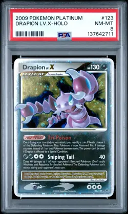 2009 POKEMON PLATINUM #123 DRAPION LV.X-HOLO PSA 8 - Image 1
