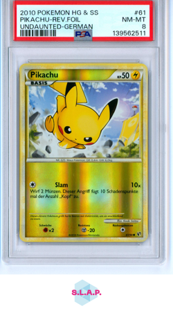 PIKACHU-REV.FOIL GER POKEMON HEARTGOLD & SOULSILVER UNDAUNTED 2010 61 PSA 8 - Image 1