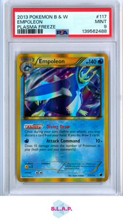 EMPOLEON POKEMON BLACK & WHITE PLASMA FREEZE 2013 117 PSA 9 - Image 1