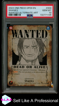 SHANKS WANTED ALT ART ONE PIECE OP09-EMPERORS IN THE NEW WORLD 2024 004 PSA 10 - Image 1