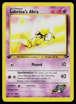 Pokemon Card - Sabrina's Abra Gym Challenge 93/132 Common 1st Edition - Image 1