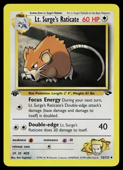 Pokemon Card - Lt. Surge's Raticate Gym Challenge 53/132 1st Edition - Image 1