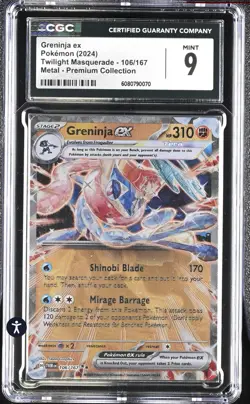 Greninja ex (GameStop Metal Card) 106/167 Twilight Masquerade 2024 CGC 9 MINT - Image 2