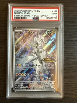 N’s Reshiram 167/159 Stamped IR 2025 Pokemon Journey Together PSA 9 Mint - Image 1