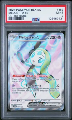 2025 POKEMON BLK EN-BLACK BOLT ULTRA RARE #159 MELOETTA EX PSA 9 - Image 1