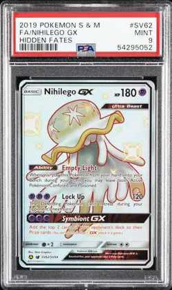 2019 POKEMON SUN & MOON HIDDEN FATES #SV62 FULL ART/NIHILEGO GX PSA 9 - Image 1