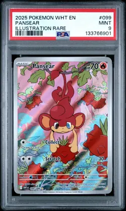 2025 POKEMON WHT EN-WHITE FLARE ILLUSTRATION RARE #099 PANSEAR PSA 9 - Image 1