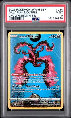 2023 POKEMON SWSH BLACK STAR PROMO CROWN ZENITH TIN #284 GALARIAN MOLTRES PSA 9 - Image 1