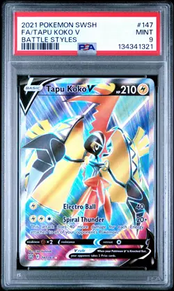 2021 POKEMON SWORD & SHIELD BATTLE STYLES #147 FULL ART/TAPU KOKO V PSA 9 - Image 1