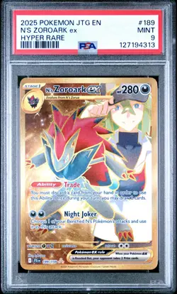 2025 POKEMON JTG EN-JOURNEY TOGETHER HYPER RARE #189 N'S ZOROARK EX PSA 9 - Image 1