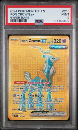 PSA 9 Iron Crown Ex Hyper Rare #216 2024 Pokemon Tef En-Temporal Forces - Image 1