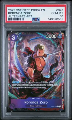 One Piece OP09-076 Roronoa Zoro PRB02 Parallel Alternate Alt Art Foil PSA 10 - Image 1