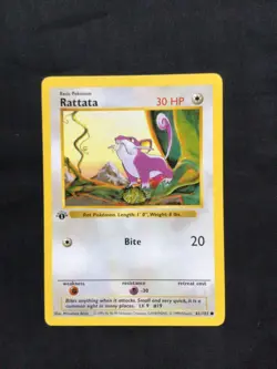 Pokemon Cards: Base Set 1st Edition Common: Rattata 61/102 - Image 1