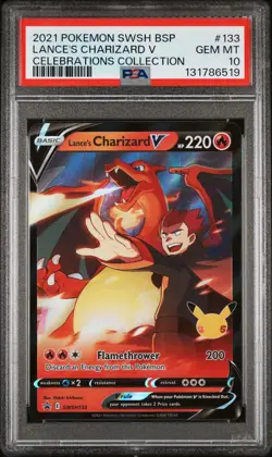 2021 Pokemon Celebrations Black Star Promo SWSH 133 Lance's Charizard PSA 10 - Image 1