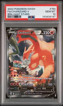 2022 POKEMON SWORD & SHIELD BRILLIANT STARS #154 FULL ART/CHARIZARD V PSA 10 - Image 1