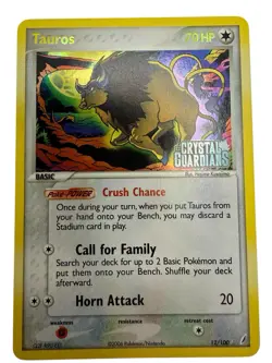 Pokemon TCG Tauros EX Crystal Guardians 12/100 Stamped Reverse Holo Rare - Image 3