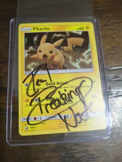 Pokemon TCG Pikachu Holo Black Star Promo SM227 LP Signed Real Breaking Nate - Image 1