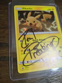 Pokemon TCG Pikachu Holo Black Star Promo SM227 LP Signed Real Breaking Nate - Image 2